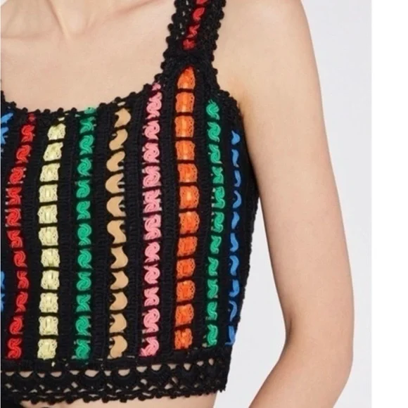 Alice + Olivia Lorri Crochet Tank Top Black / Multi Size S - Picture 5 of 14